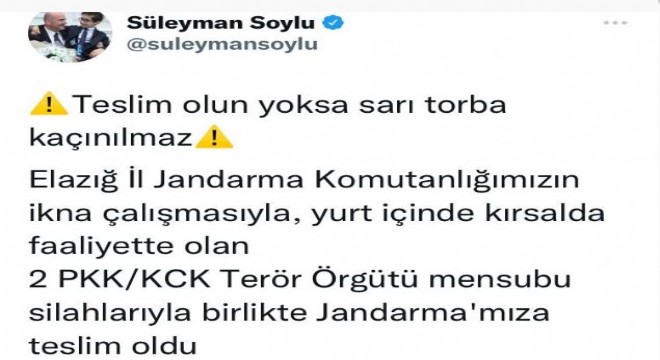 2 terörist silahlarıyla birlikte teslim oldu