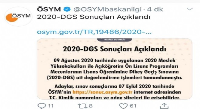 2020-DGS sonuçları açıklandı