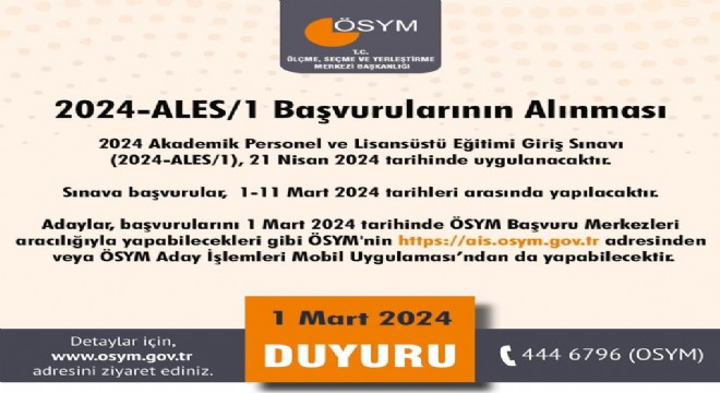 2024-ALES/1 başvuruları başladı