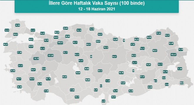 Erzurum vaka sayısında 7 inci sırada