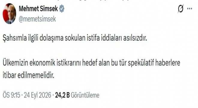 Şimşek: Şahsımla ilgili istifa iddiaları asılsızdır