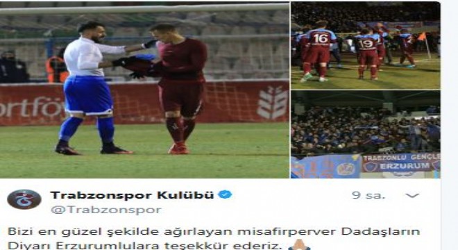 Trabzonspor dan Erzurum a teşekkür