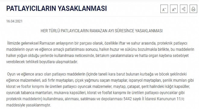 Valilik oyuncak türü patlayıcıların satışını yasakladı